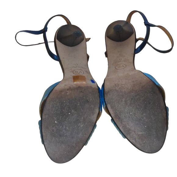 Veronica Beard Olympia Quarter Strap Sandals Heels Blue Leather Ankle 41 - Picture 7 of 13
